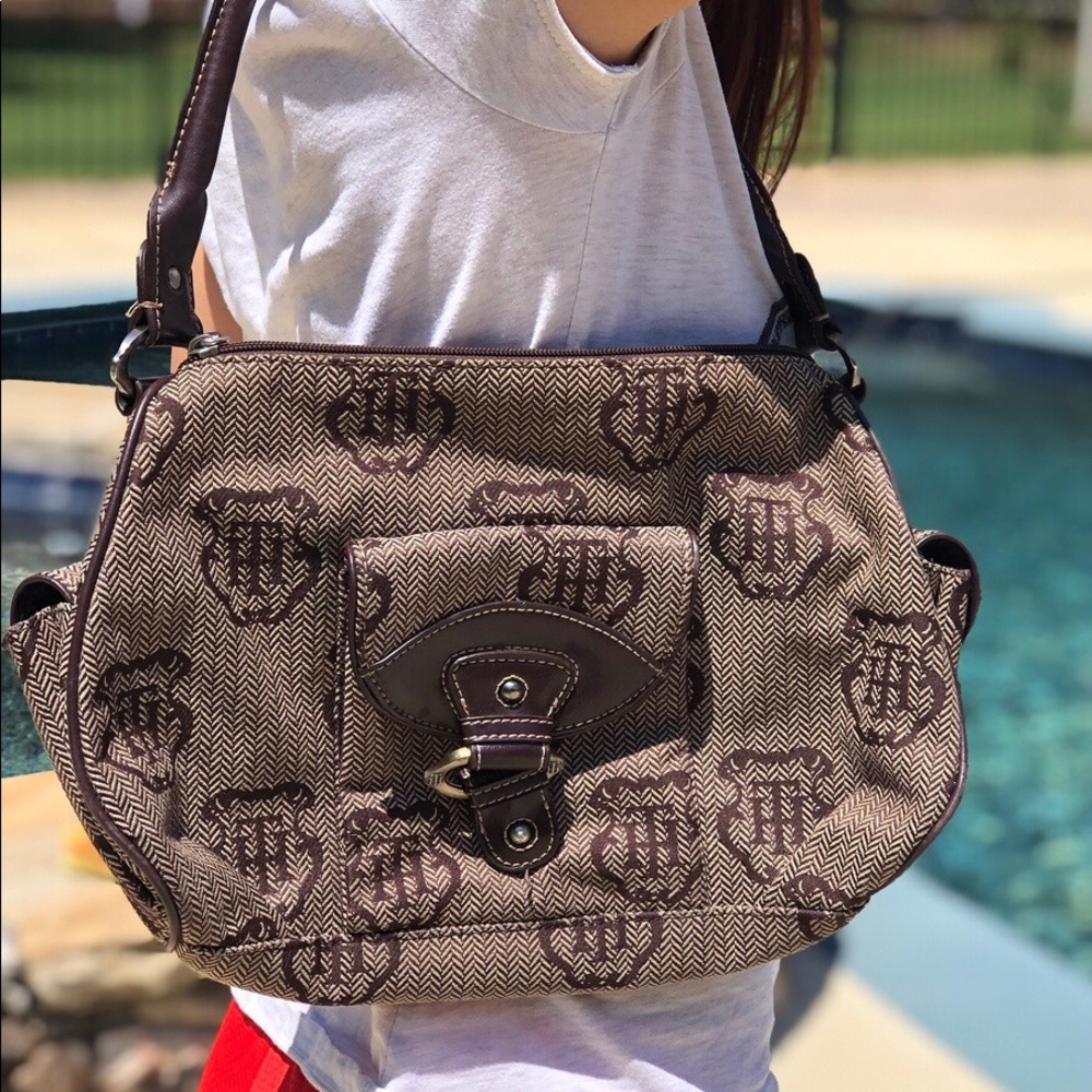 BROWN CANVAS TOMMY HILFIGER SHOULDER BAG